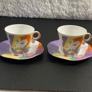 Hankook Fine Bone China Avant Garde Face Tea Cup Saucer Set 2 Pop Art 80s Style
